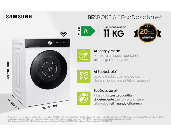 Lavatrice Samsung Bespoke AI 11Kg Bianco